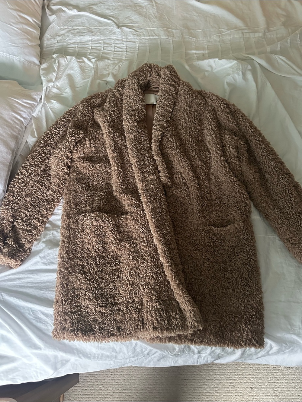 Wilfred Plush Teddy Jacket in Warm Brown